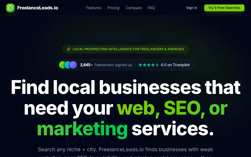 Screenshot of freelanceleads.io
