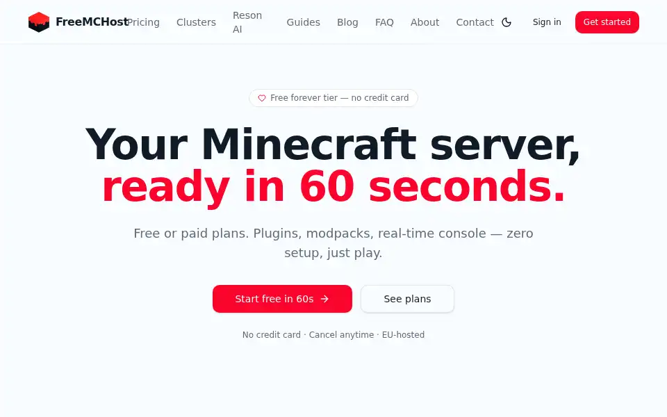 Screenshot of freemchost.com