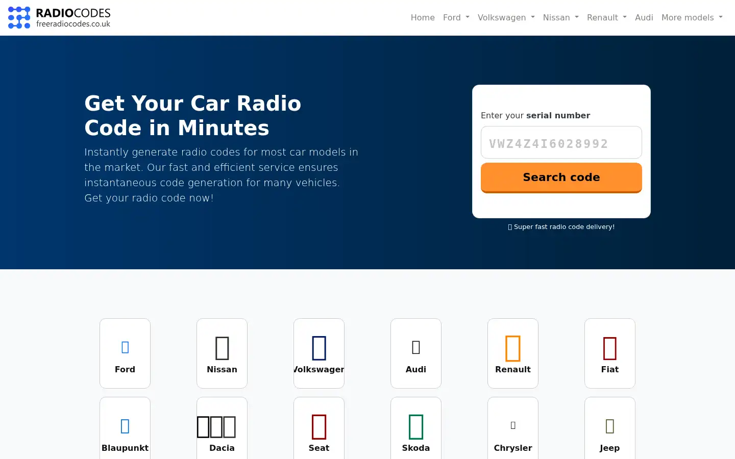 Screenshot of freeradiocodes.co.uk
