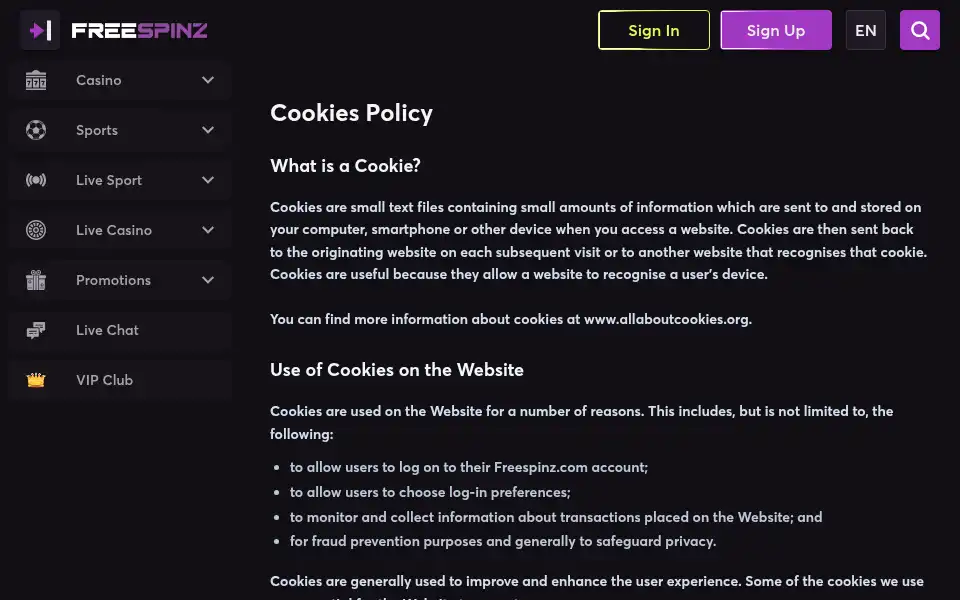 Screenshot of freespinz.com