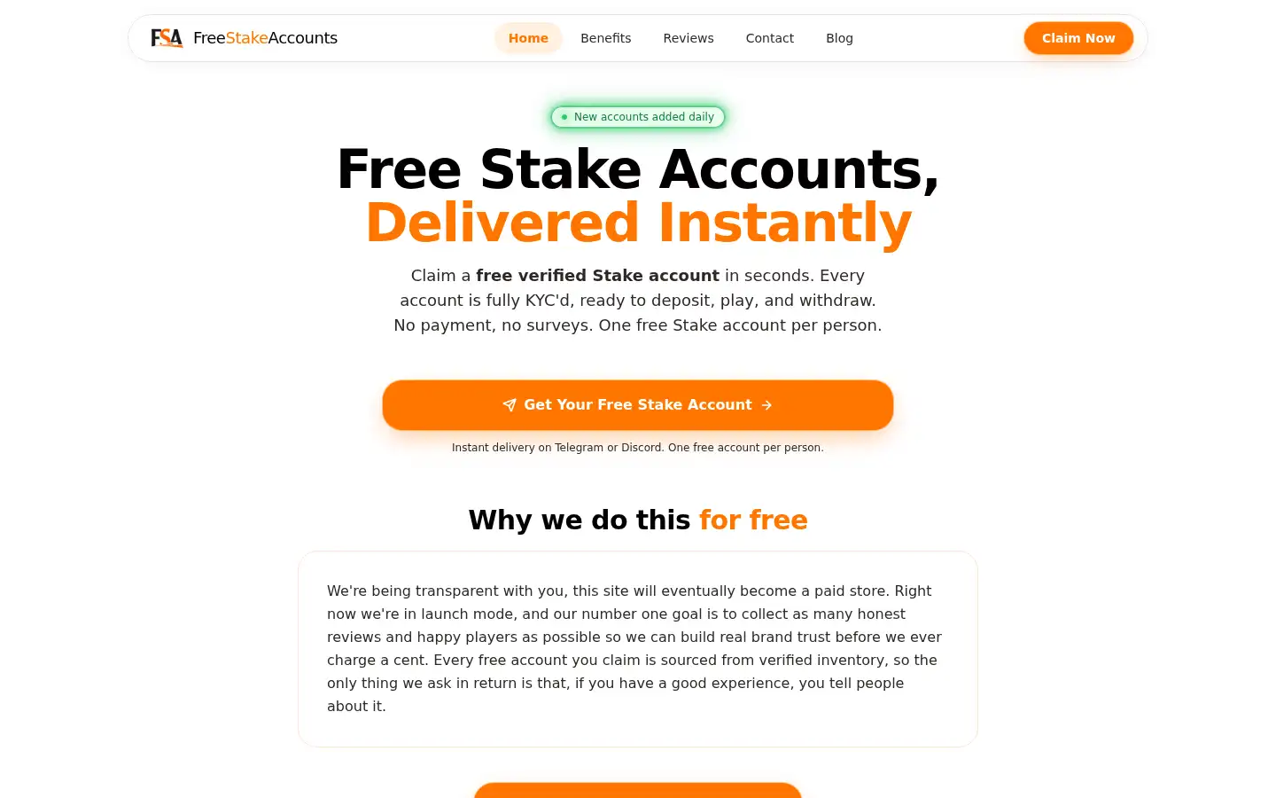 Screenshot of freestakeaccounts.org