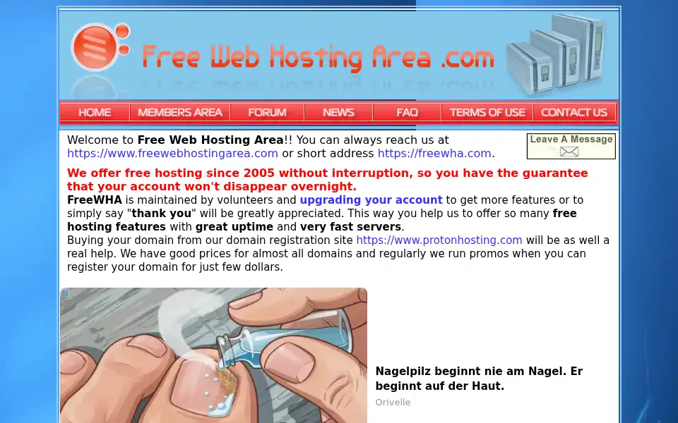 Screenshot of freewebhostingarea.com