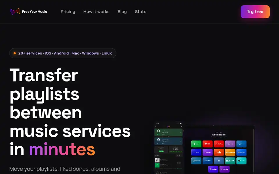 Screenshot of freeyourmusic.com