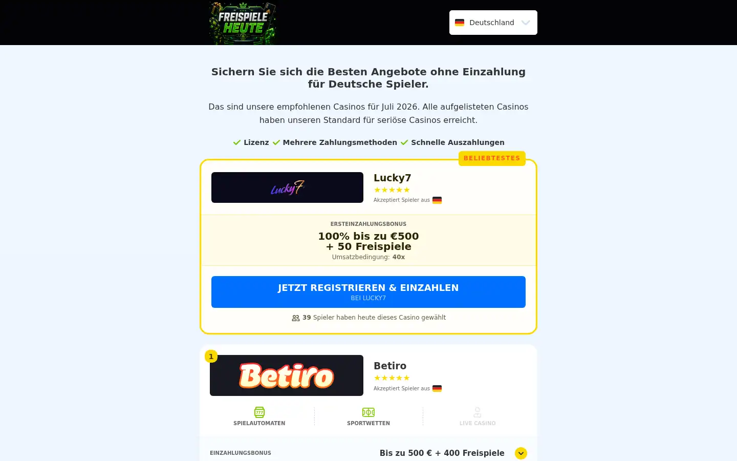 Screenshot of freispieleheute.site