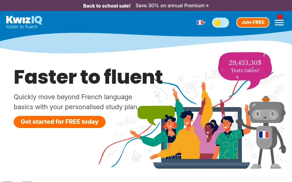 Screenshot of french.kwiziq.com