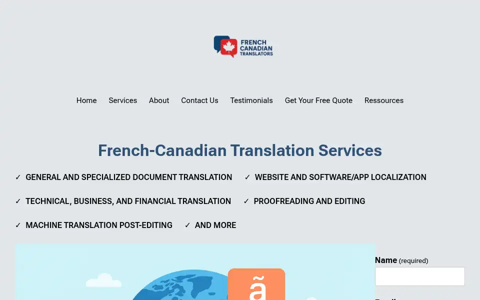 Screenshot of frenchcanadiantranslators.com