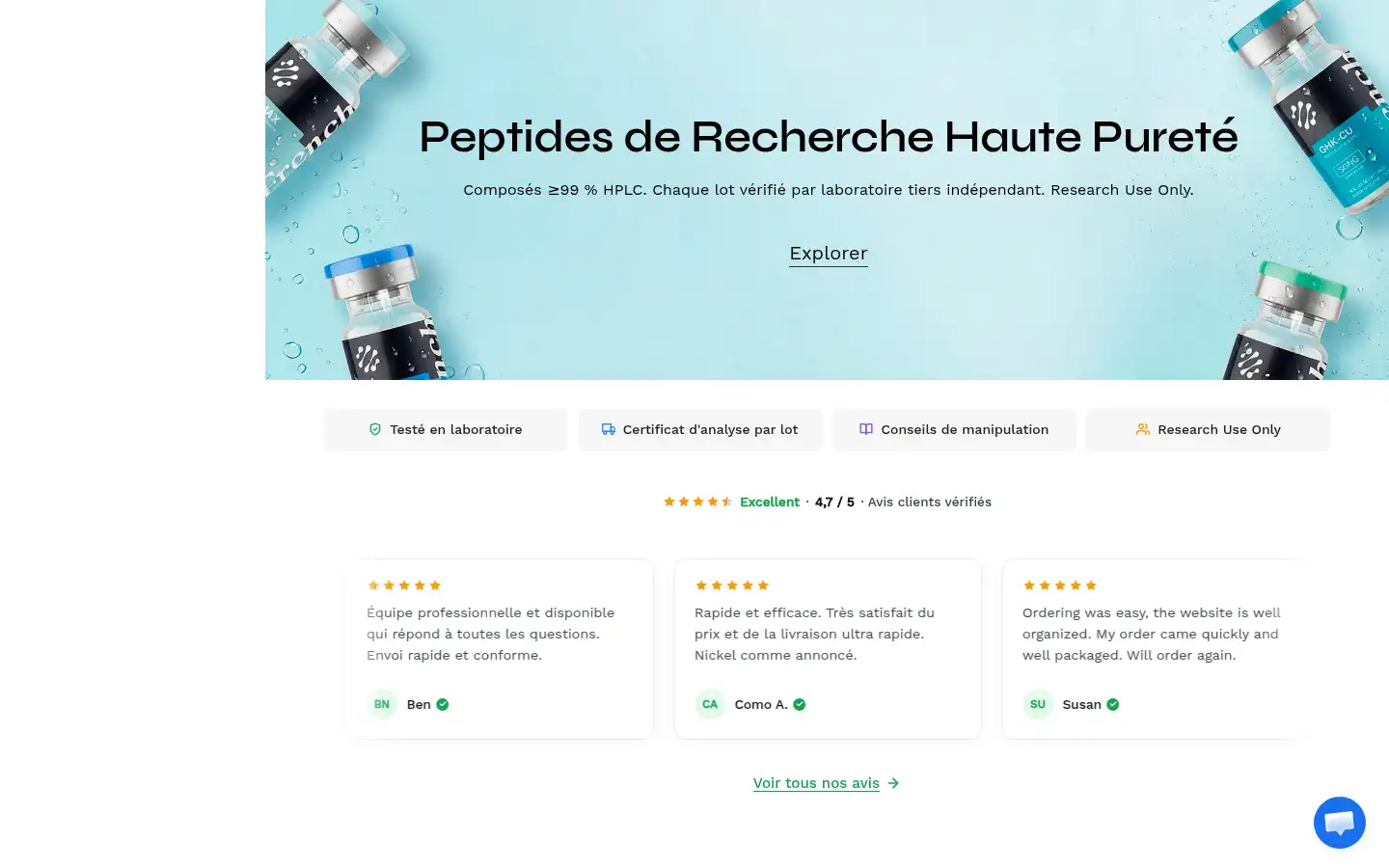 Screenshot of frenchpeptides.com