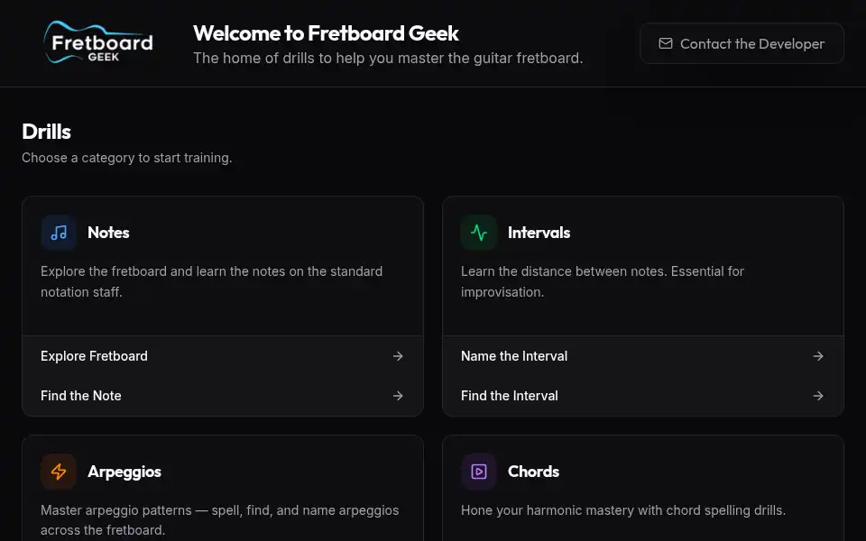 Screenshot of fretboardgeek.com