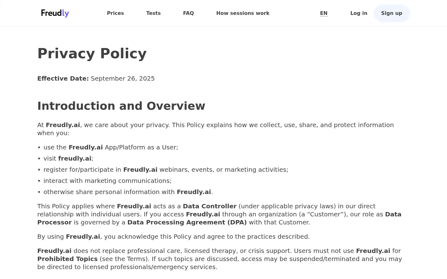 Screenshot of freudly.ai