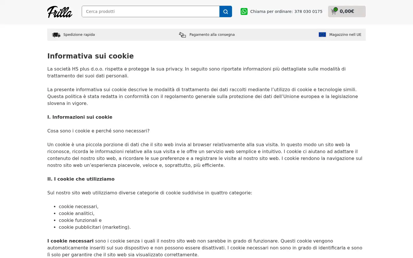 Screenshot of frilla.it