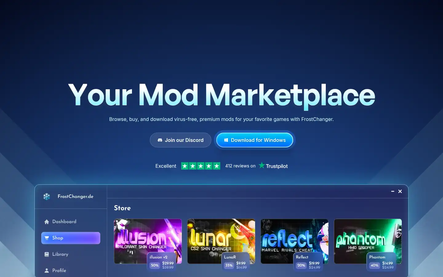 Screenshot of frostchanger.com