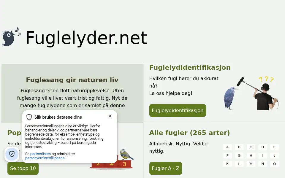 Screenshot of fuglelyder.net