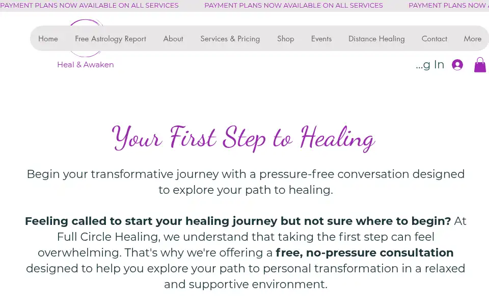 Screenshot of fullcirclehealing.co.uk