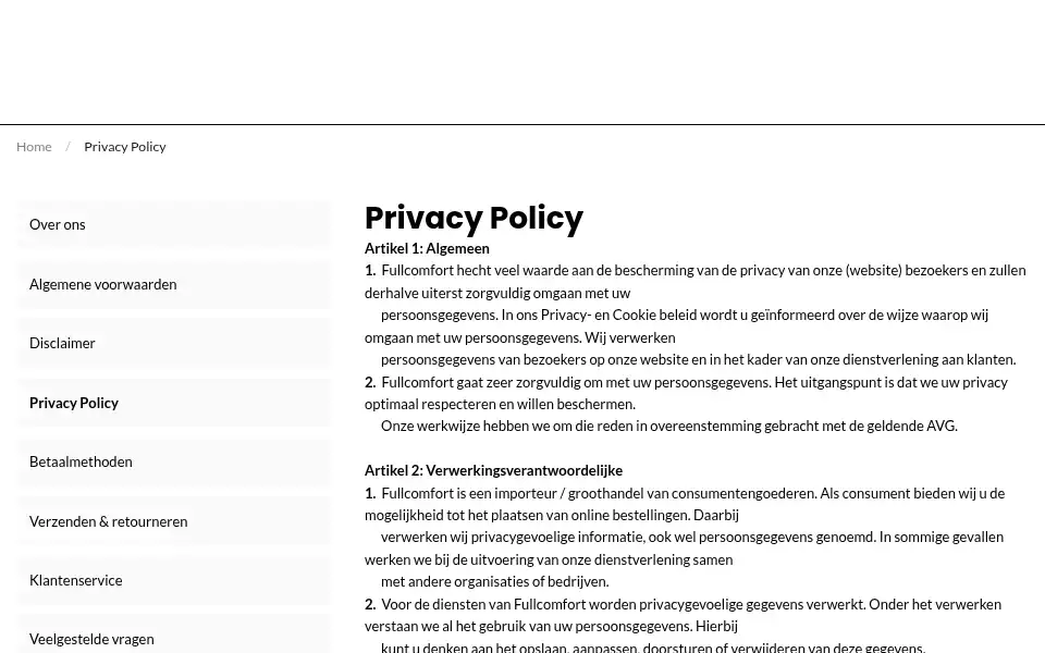 Screenshot of fullcomfort.nl