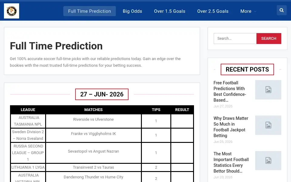 Screenshot of fulltimeprediction.com