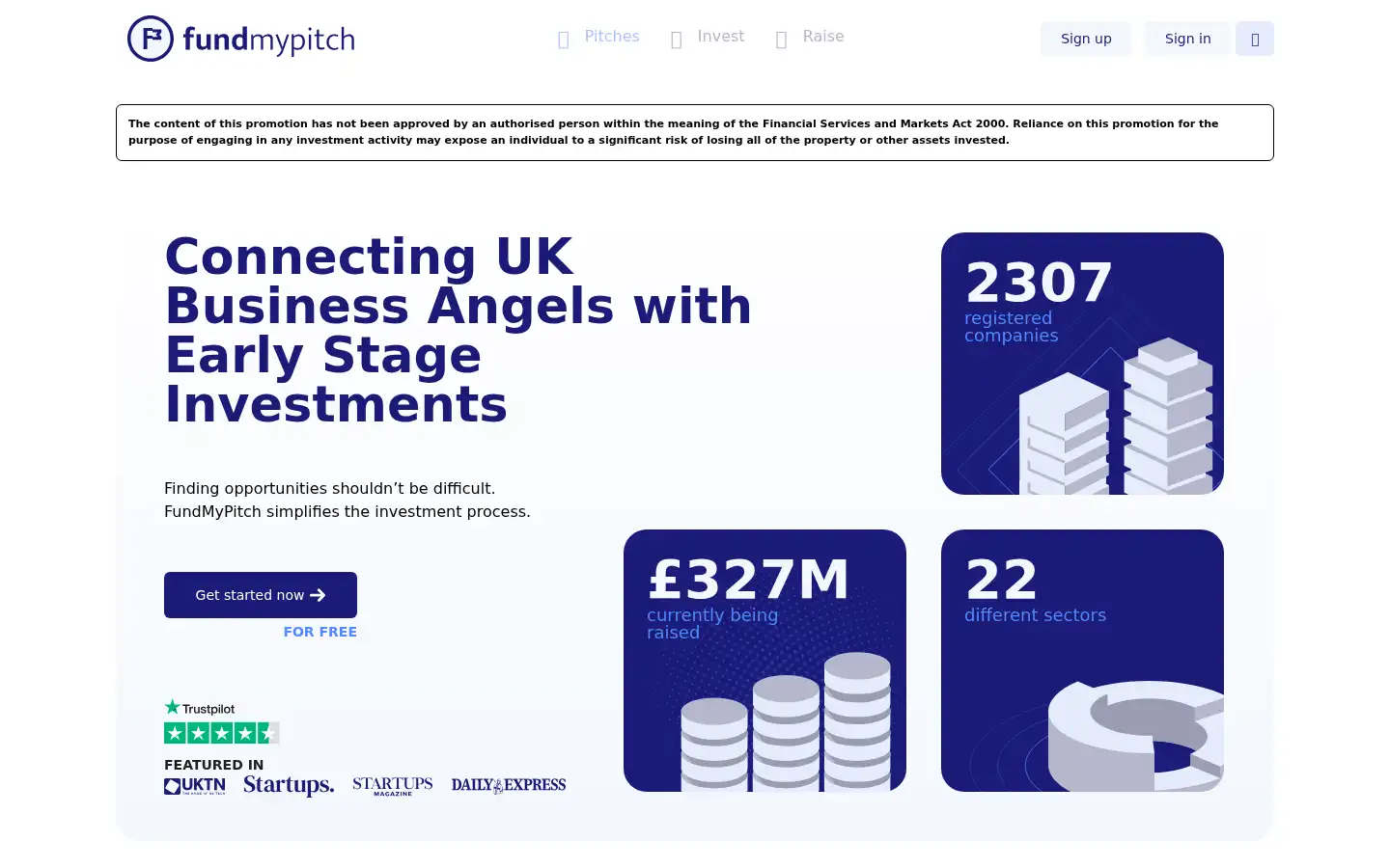 Screenshot of fundmypitch.com