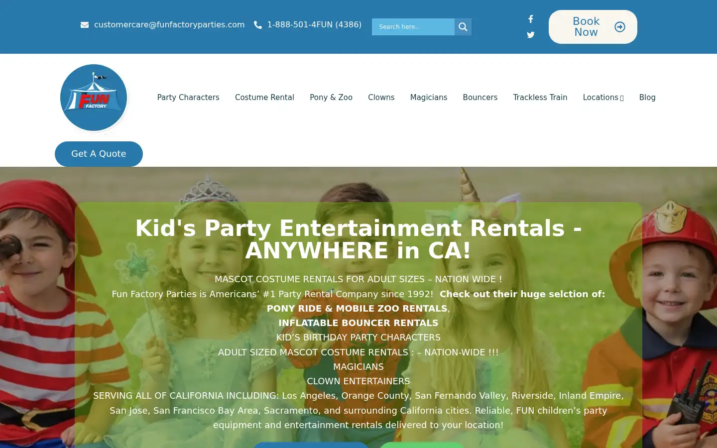 Screenshot of funfactoryparties.com