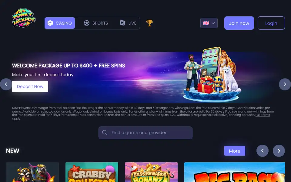 Screenshot of funkyjackpot.com