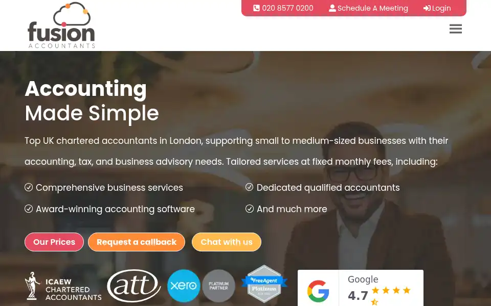 Screenshot of fusionaccountants.co.uk
