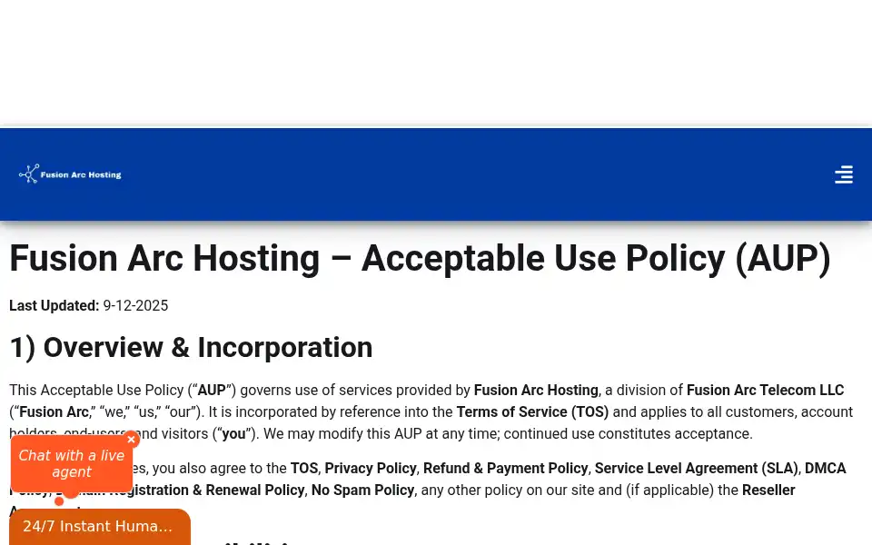 Screenshot of fusionarchosting.com