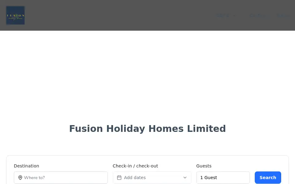 Screenshot of fusionholidayhomeslimited.guestybookings.com