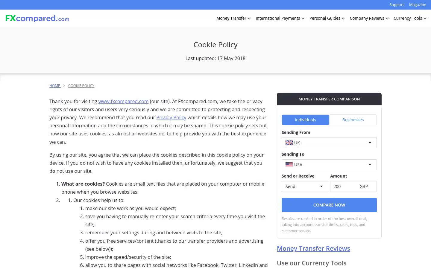 Screenshot of fxcompared.com