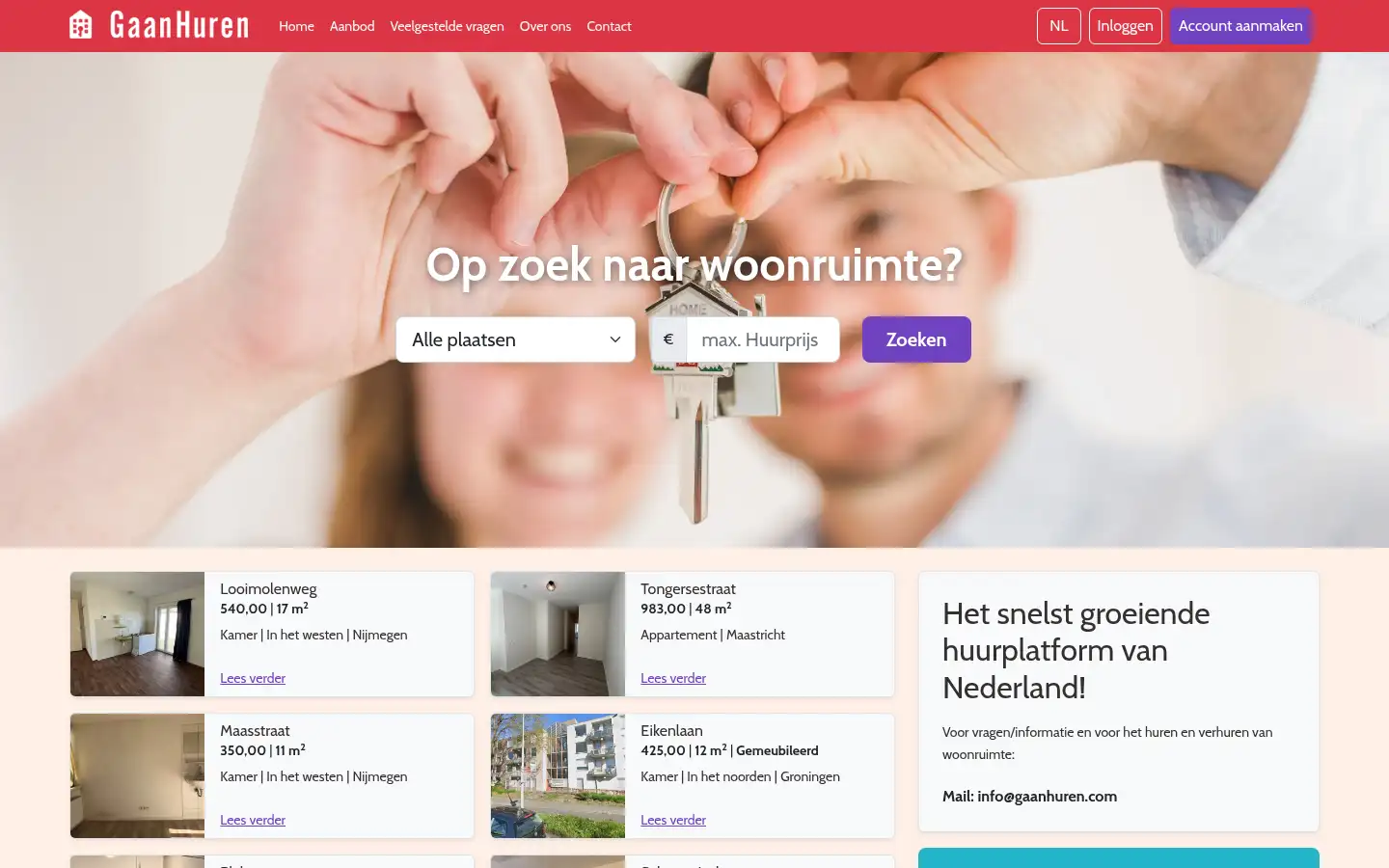 Screenshot of gaanhuren.com