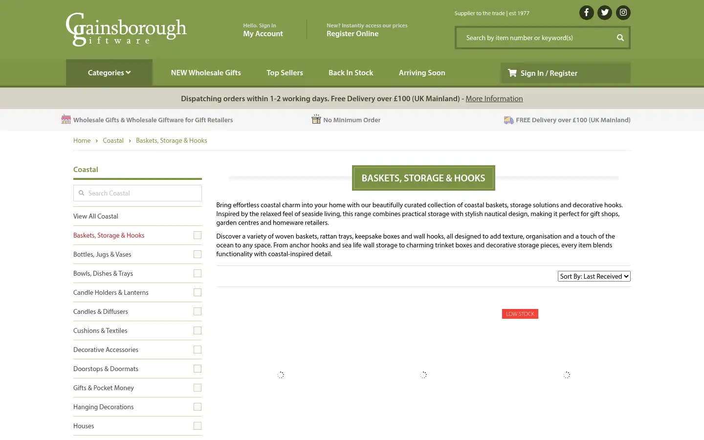 Screenshot of gainsboroughgiftware.com