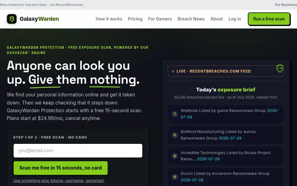 Screenshot of galaxywarden.com