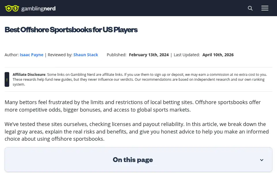 Screenshot of gamblingnerd.com