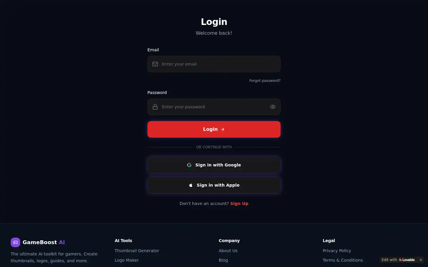 Screenshot of gameboostai.lovable.app