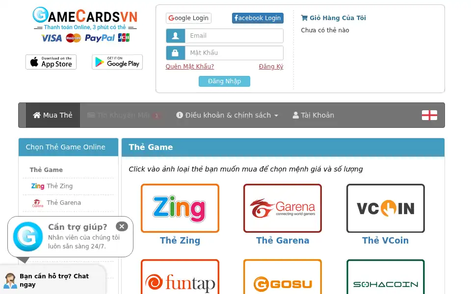 Screenshot of gamecardsvn.com