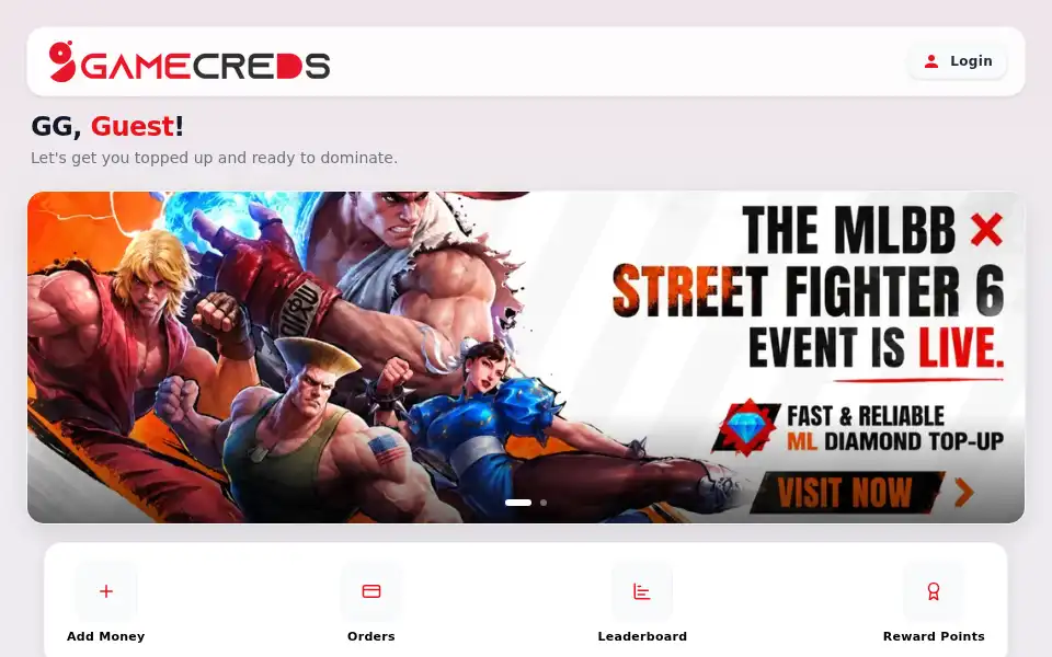 Screenshot of gamecreds.in