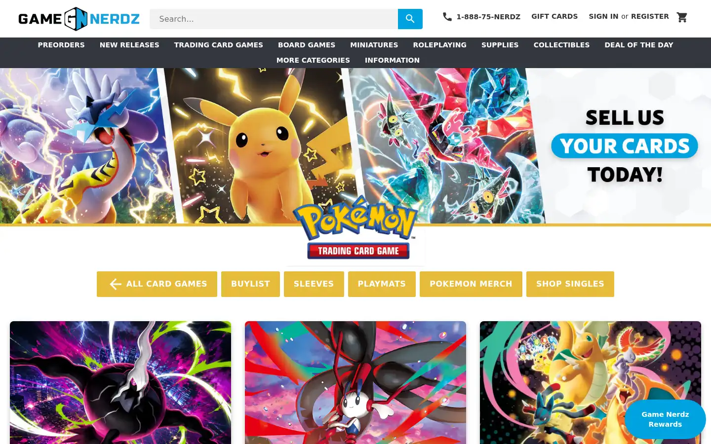 Screenshot of gamenerdz.com