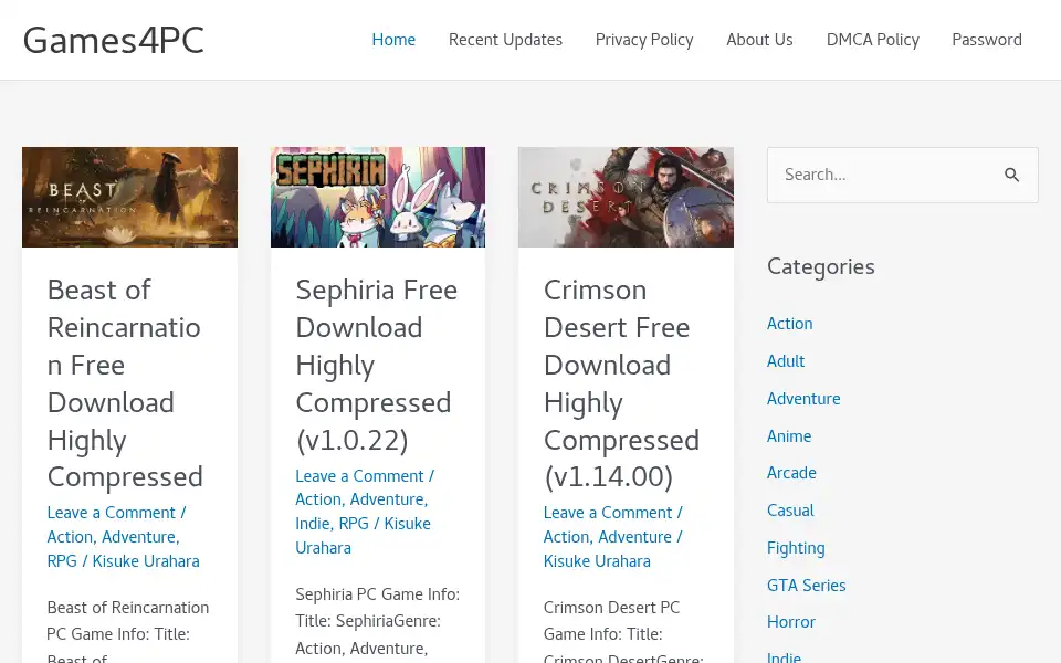 Screenshot of games4pc.net