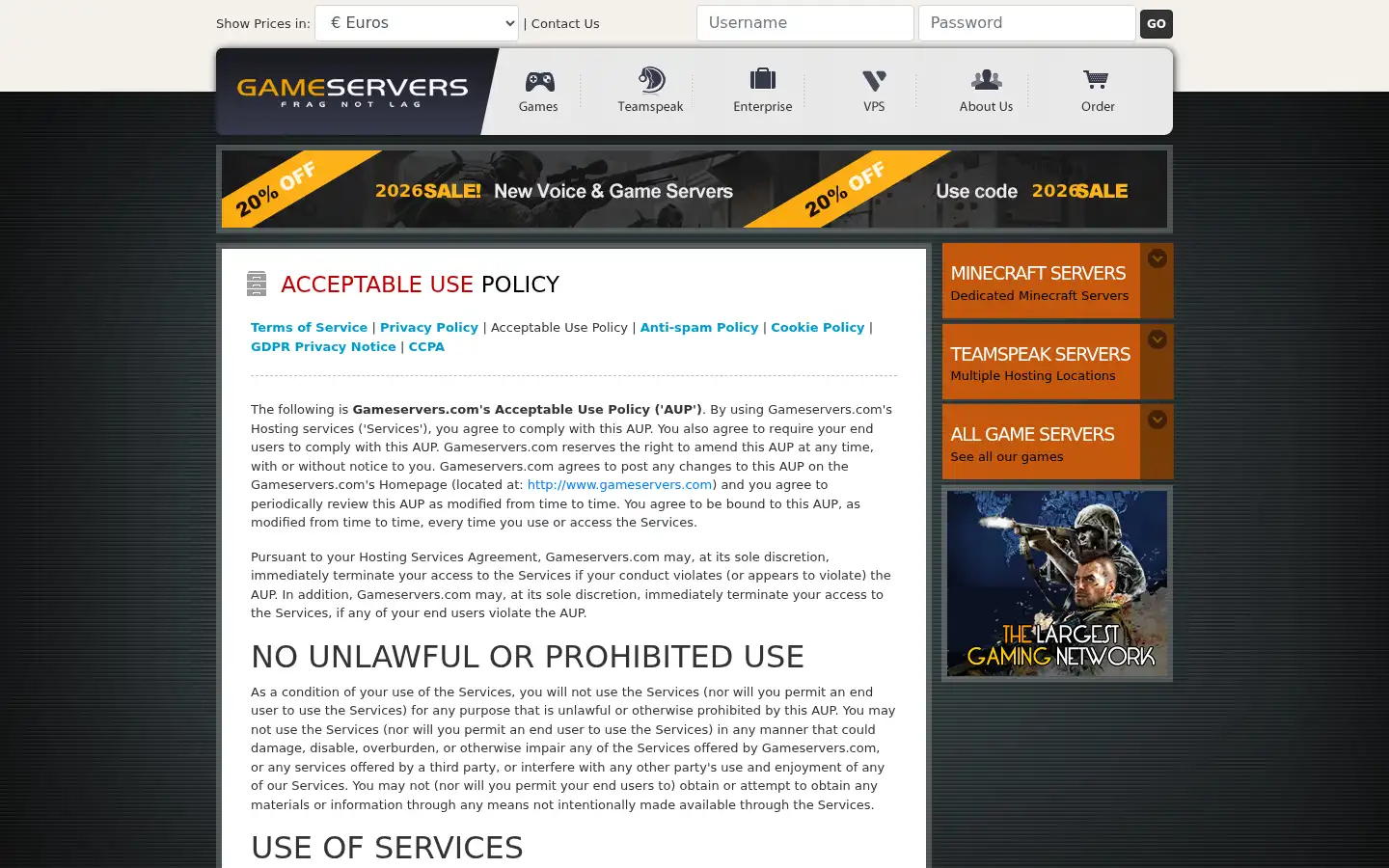 Screenshot of gameservers.com