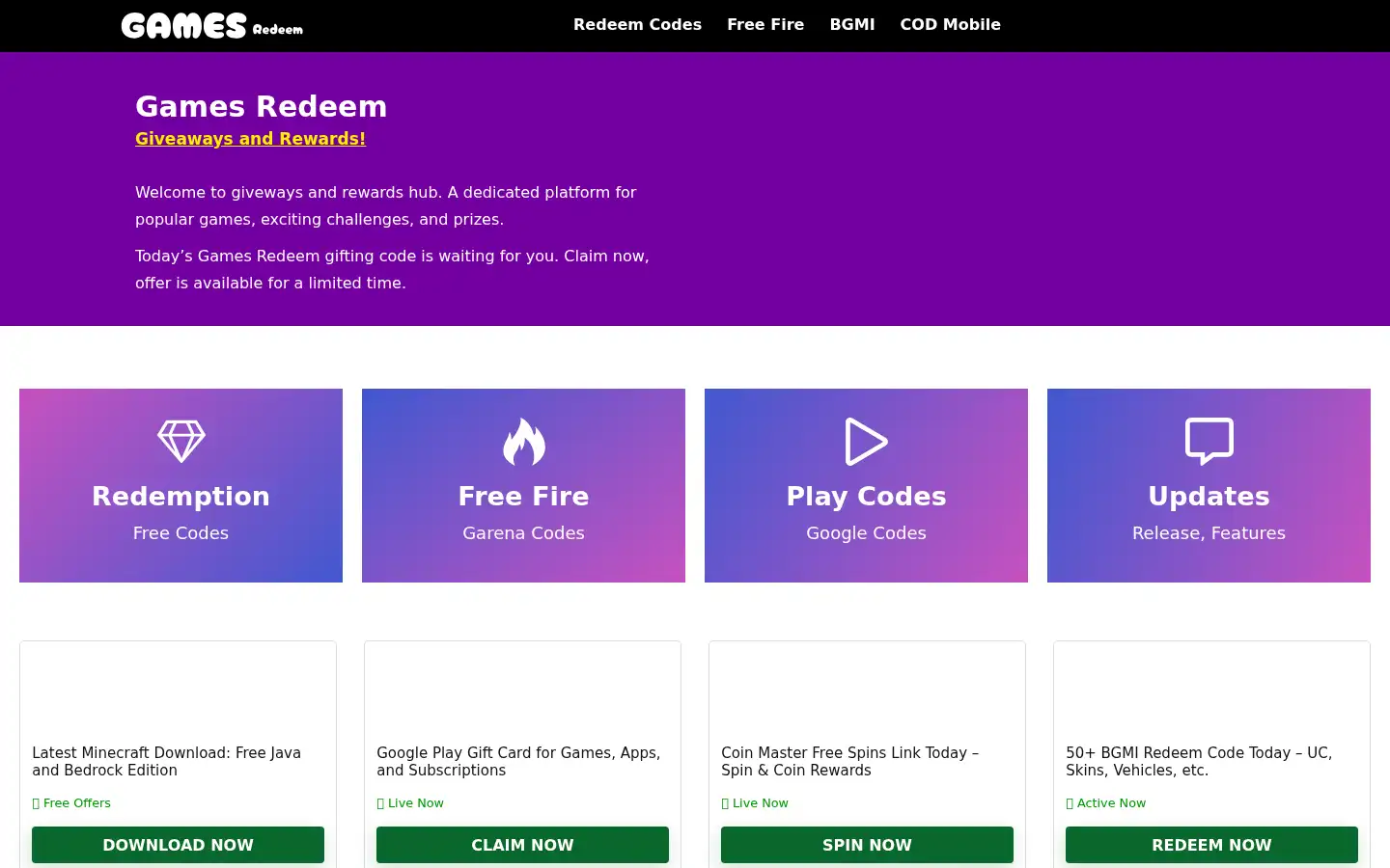 Screenshot of gamesredeem.com
