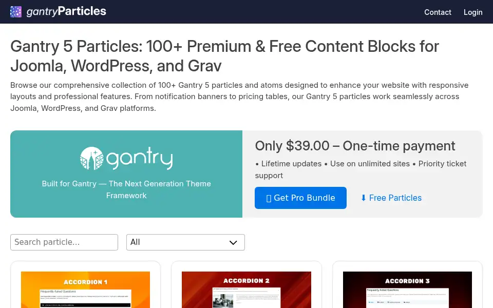Screenshot of gantry5particles.com