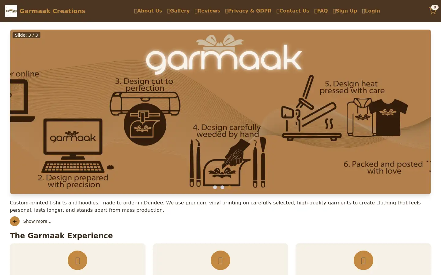 Screenshot of garmaakcreations.co.uk