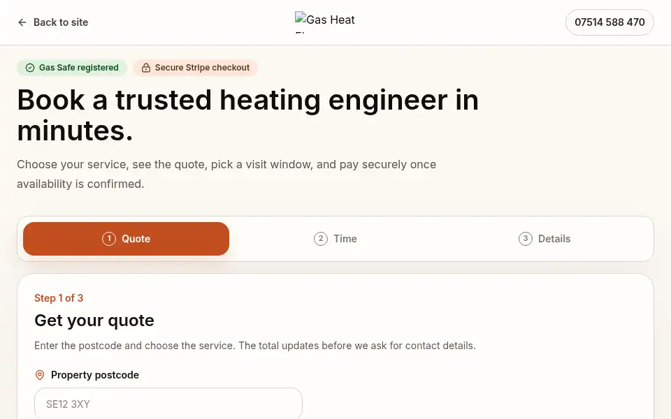 Screenshot of gasheatflow.co.uk