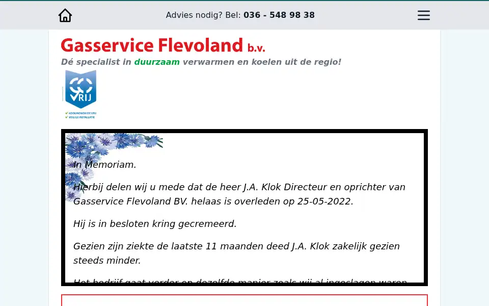 Screenshot of gasserviceflevoland.nl