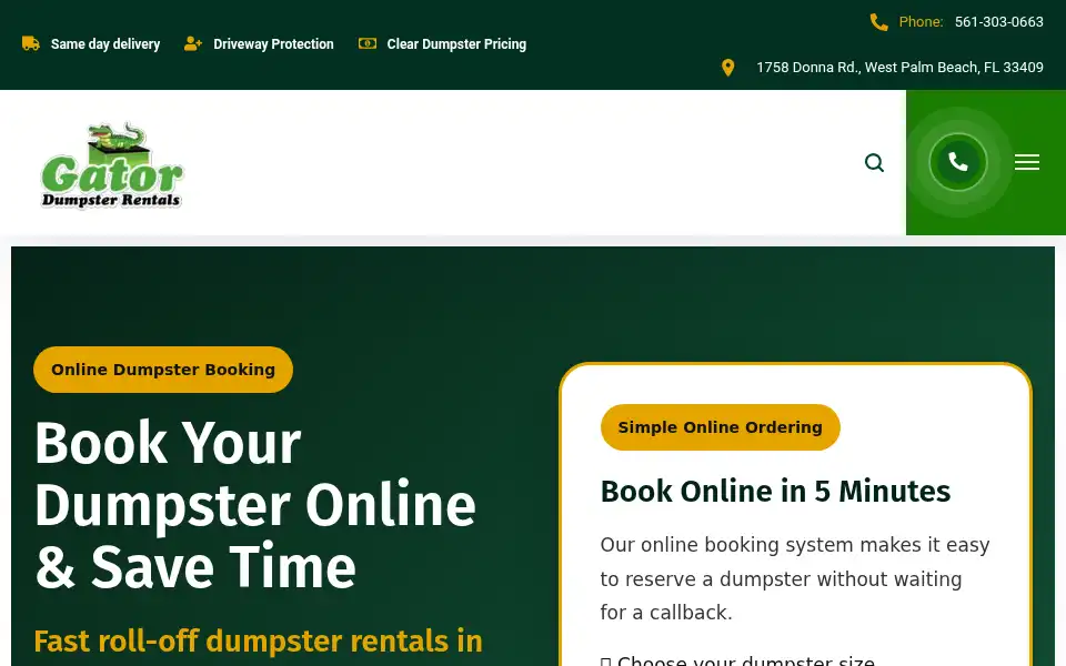 Screenshot of gatordumpsterrentals.net
