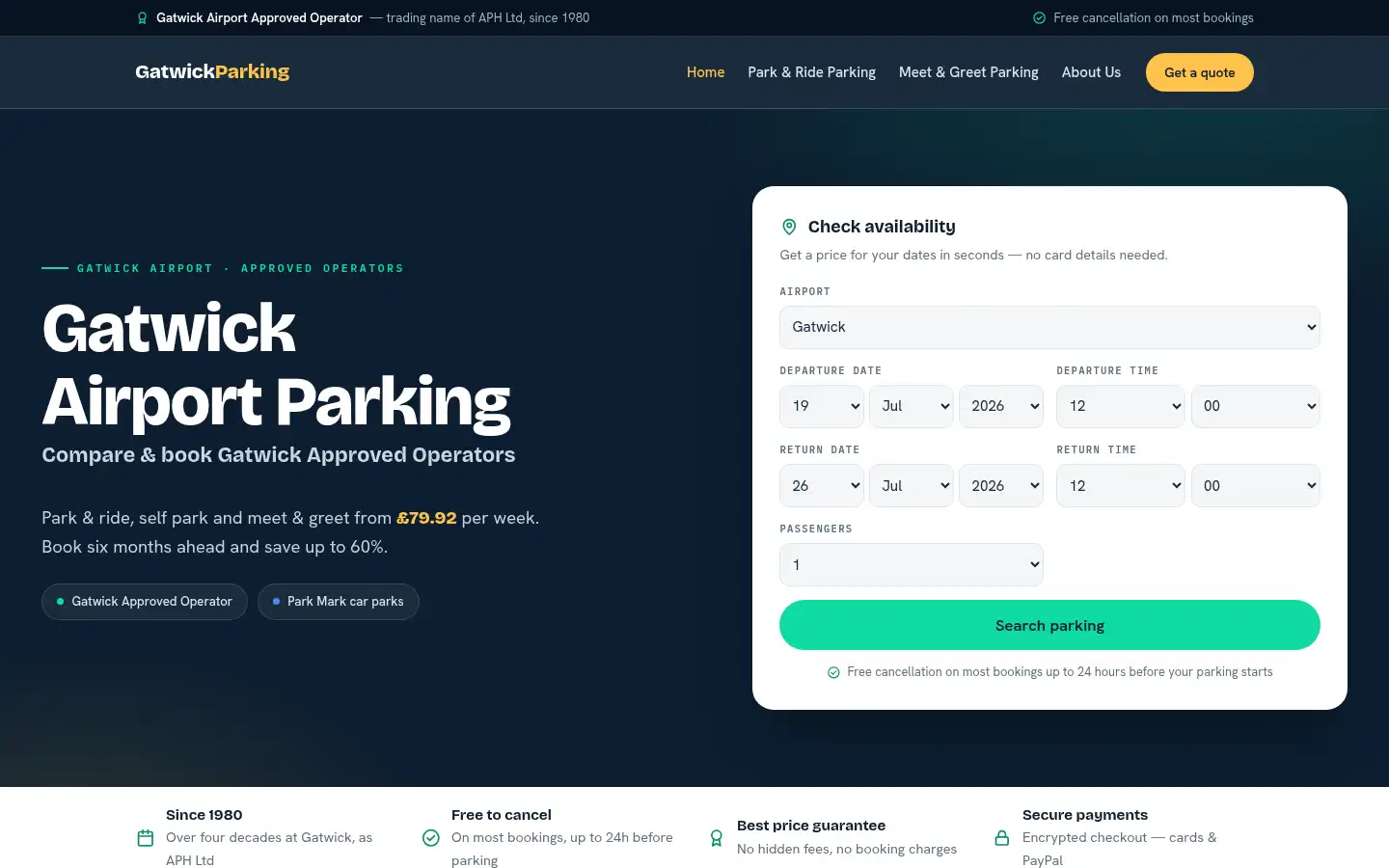 Screenshot of gatwickparking.co.uk