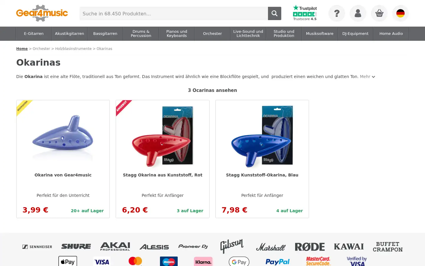 Screenshot of gear4music.de