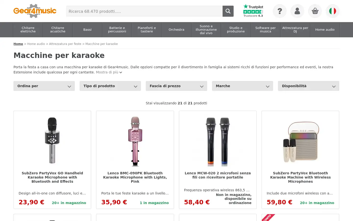 Screenshot of gear4music.it