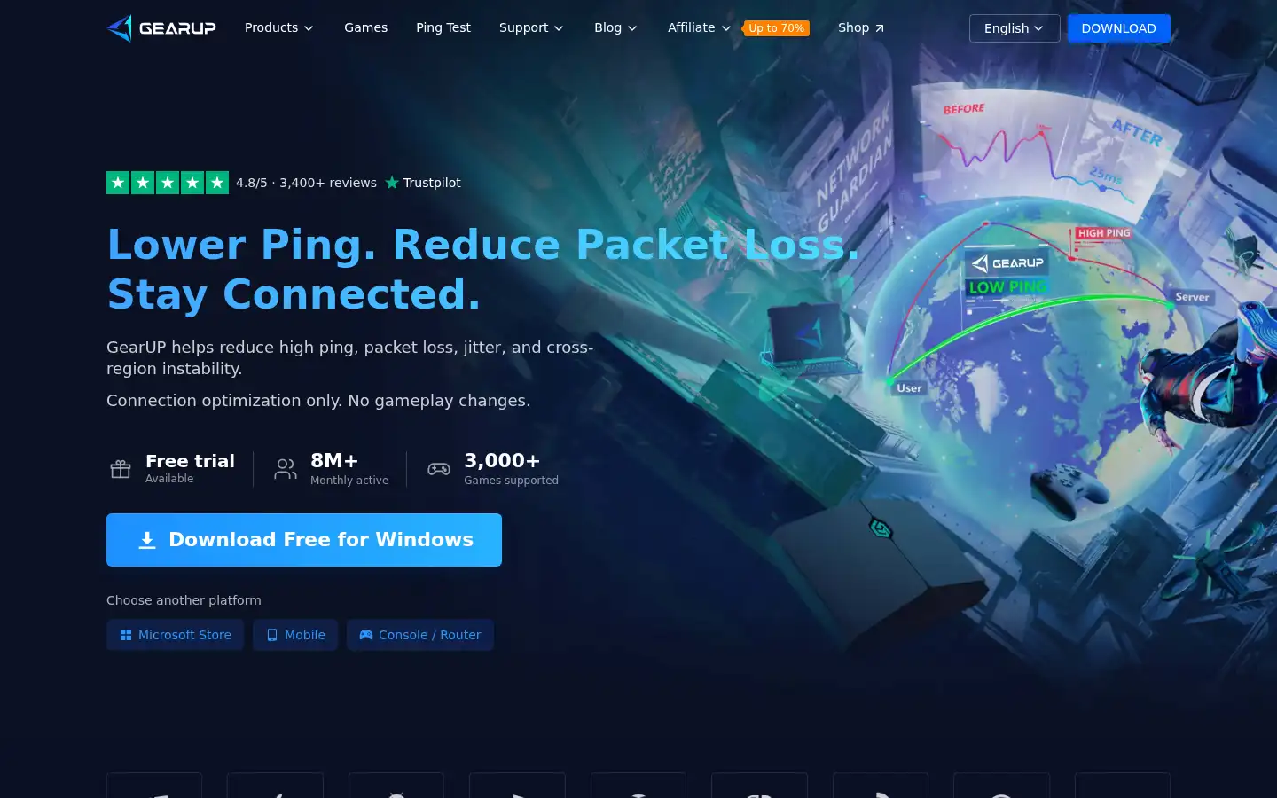Screenshot of gearupbooster.com