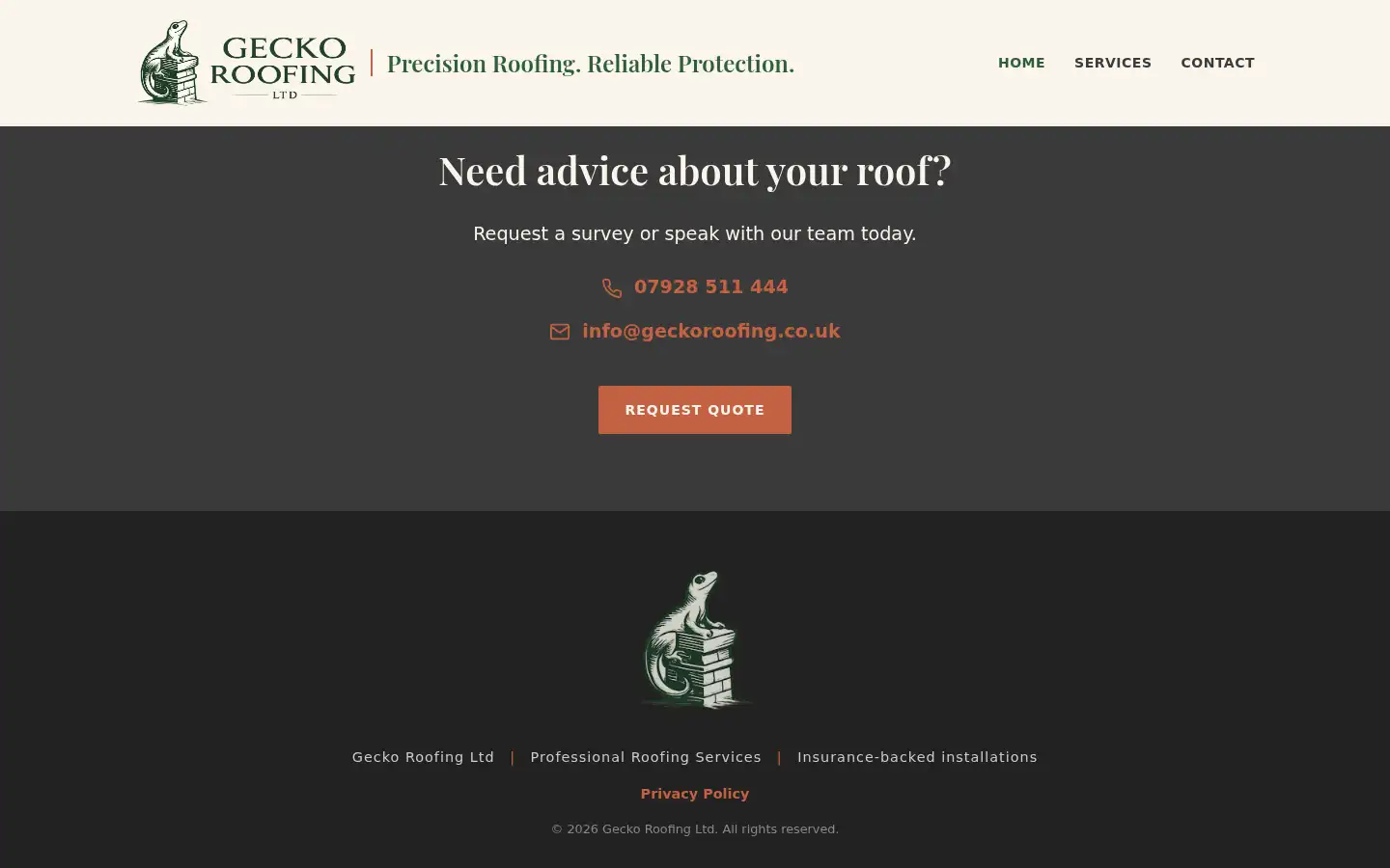 Screenshot of geckoroofing.co.uk
