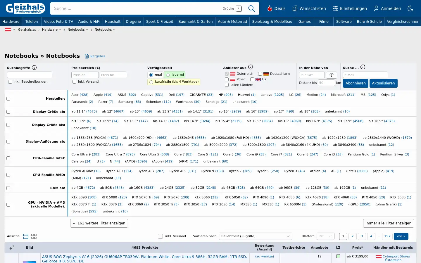 Screenshot of geizhals.at