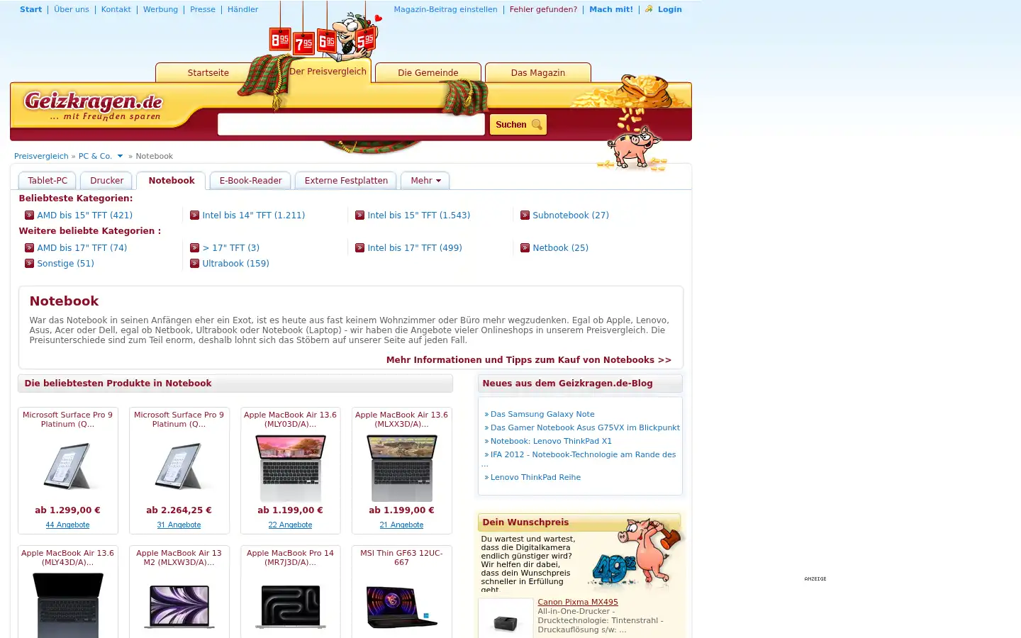 Screenshot of geizkragen.de