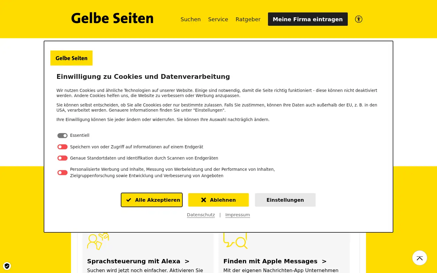 Screenshot of gelbeseiten.de